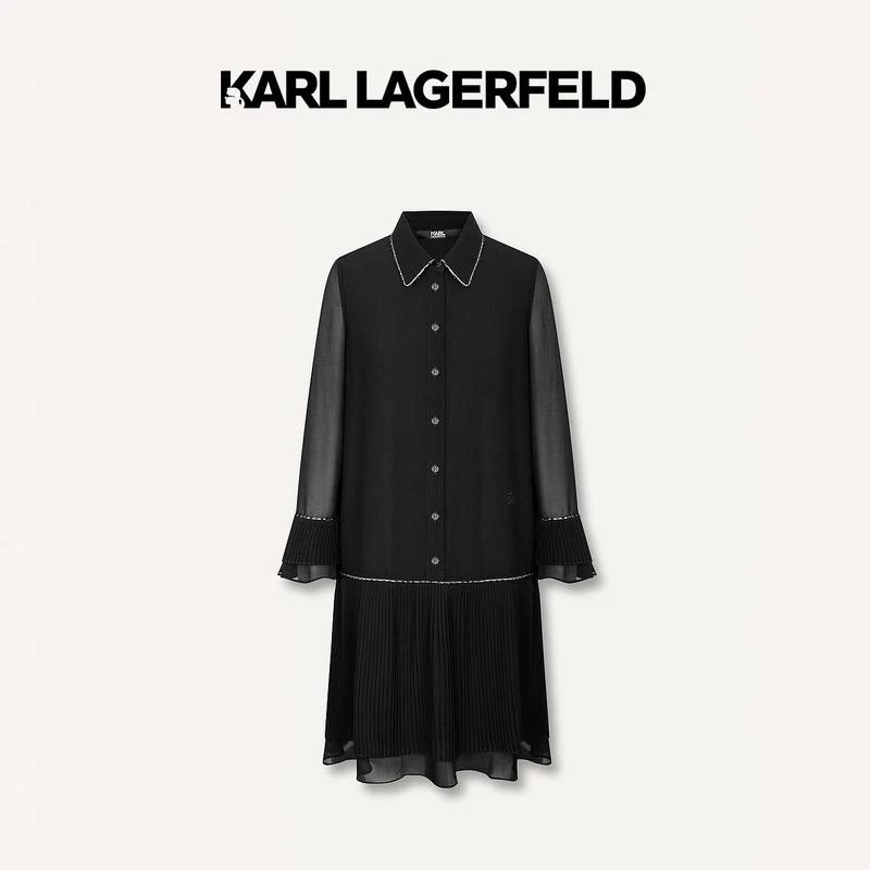 KARL LAGERFELD卡尔拉格斐24春网纱钻链荷叶边直身连衣裙E42W1352