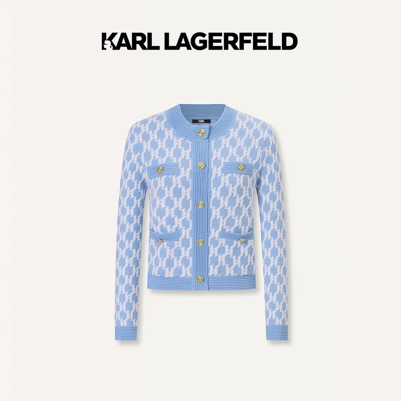 KARL LAGERFELD卡尔拉格斐2024春蓝白撞色KL老花针织开衫E41W2019