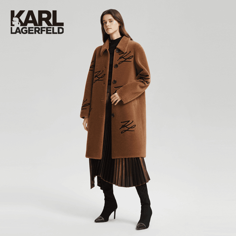 KARL LAGERFELD卡尔拉格斐2022秋新款羊毛刺绣大衣老佛爷216L1906