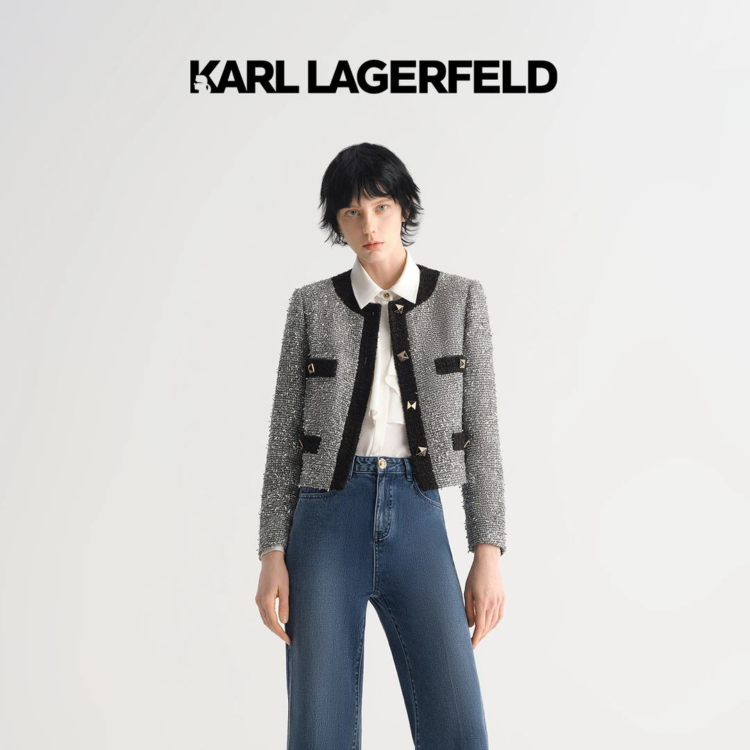 KARL LAGERFELD卡尔拉格斐2023春季新款粗花呢夹克老佛爷231L1452