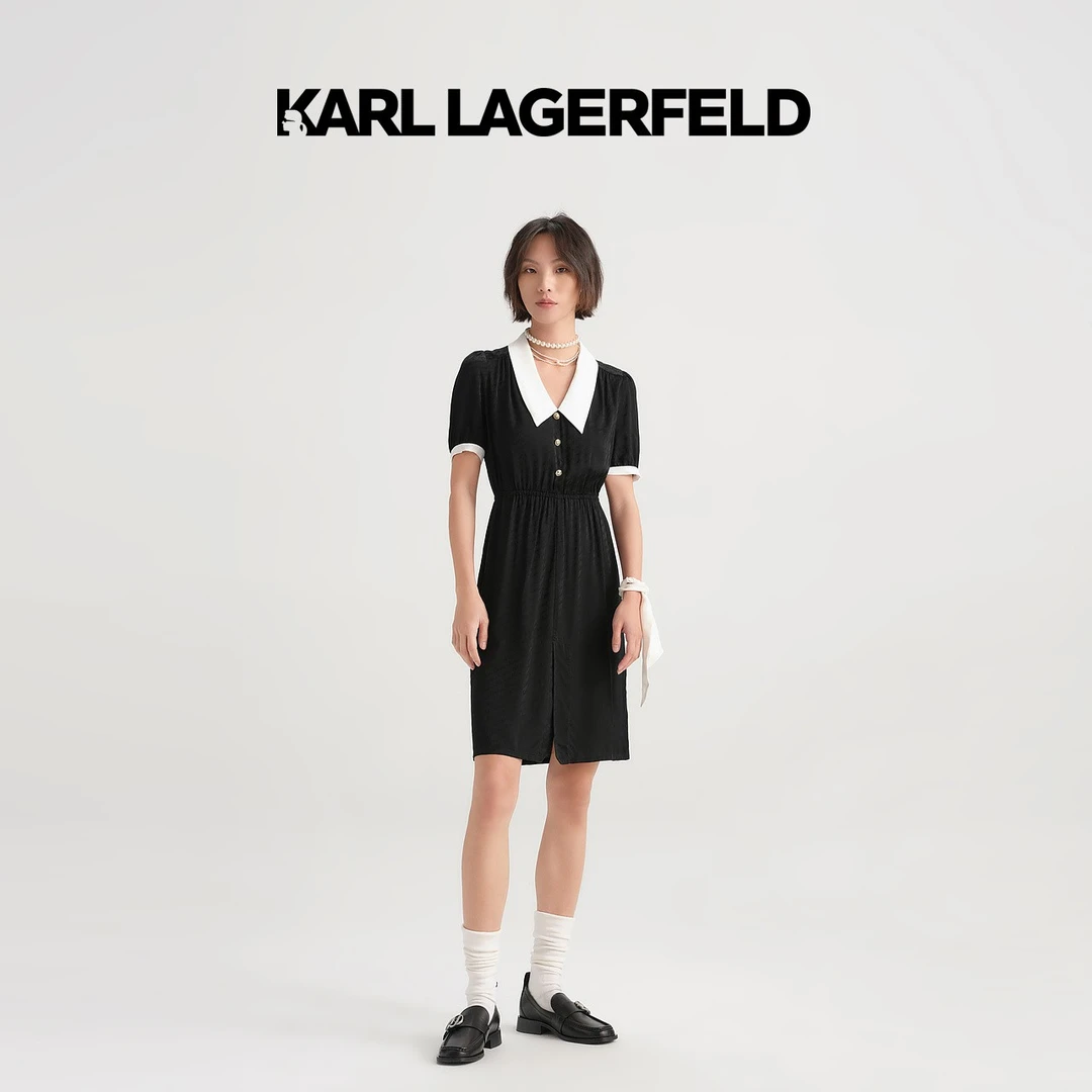 0066【CC专属】KARLLAGERFELD真丝连衣裙春装法式长裙E33L1344