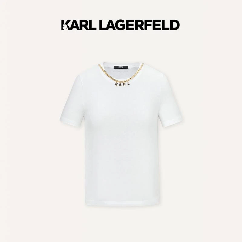 KARL LAGERFELD卡尔拉格斐2024春KLlogo白色链条装饰T恤E41W1704
