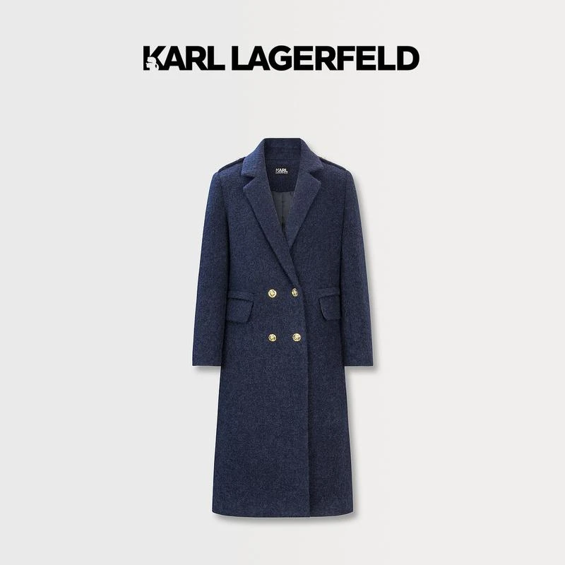 【官方】KARL LAGRFELD卡尔拉格斐藏蓝色双排扣长款大衣E37W1506