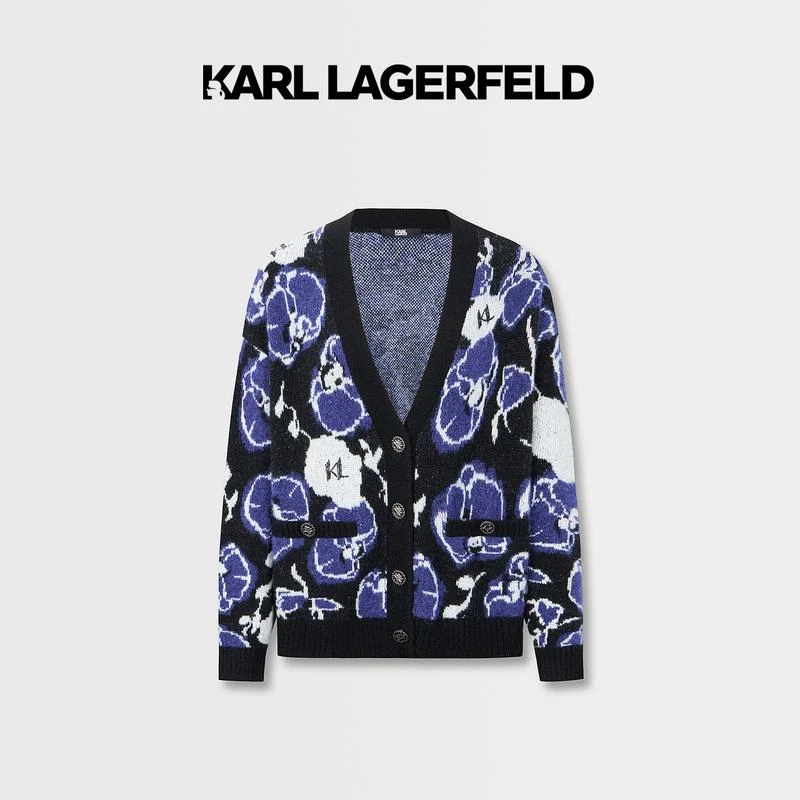 【晨粉专享价】KARL LAGERFELD秋logo花卉提花针织开衫E37W2061