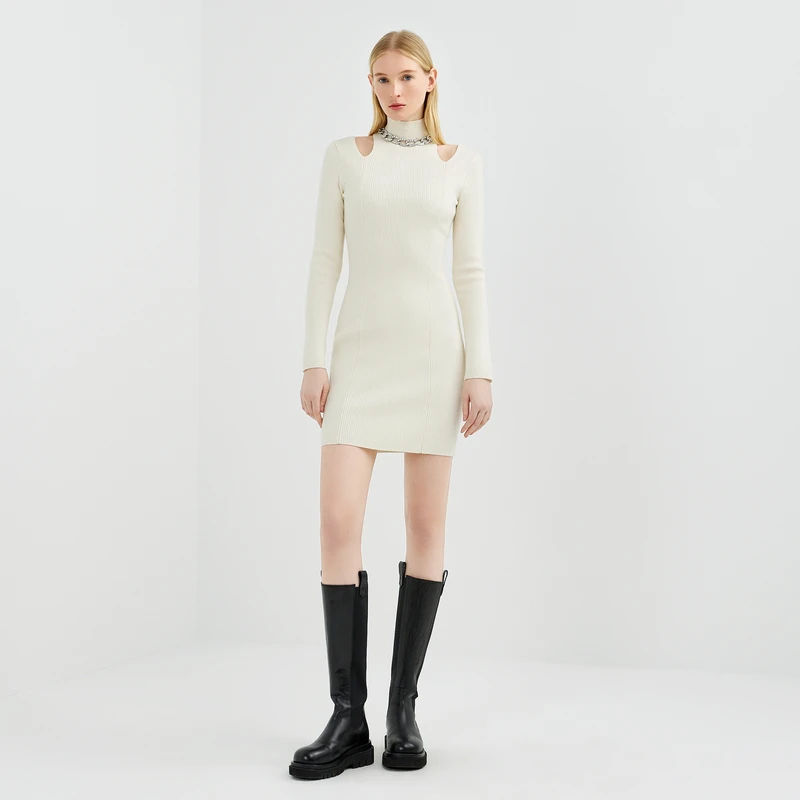 【官方】KARL LAGERFELD卡尔拉格斐连衣裙设计半高领紧身裙221L2001