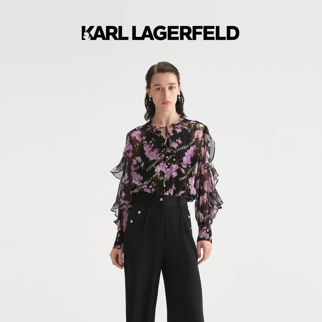 KARL LAGERFELD卡尔拉格斐新款雪纺印花上衣老佛爷E33L1687