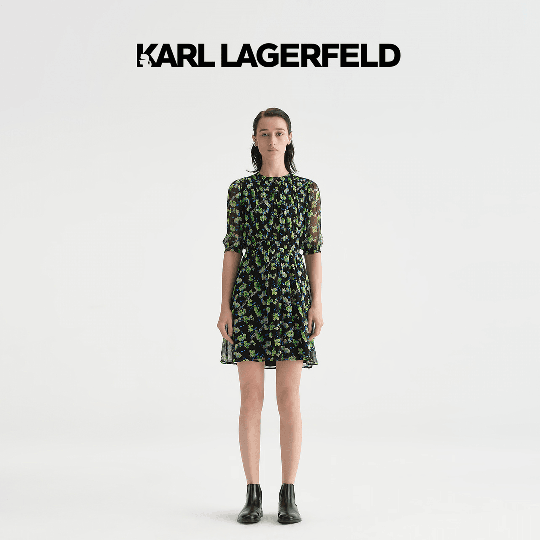 【优价】KARL LAGERFELD卡尔拉格斐23夏印花雪纺连衣裙女E33L1390