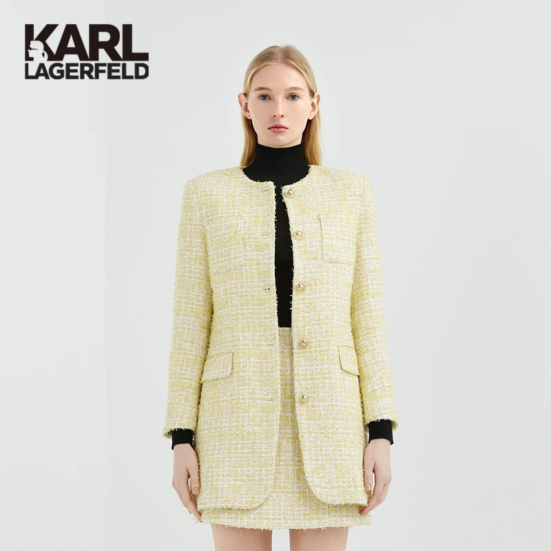 【官方】KARL LAGERFELD卡尔拉格斐花呢长夹克外套女老佛爷221L1402