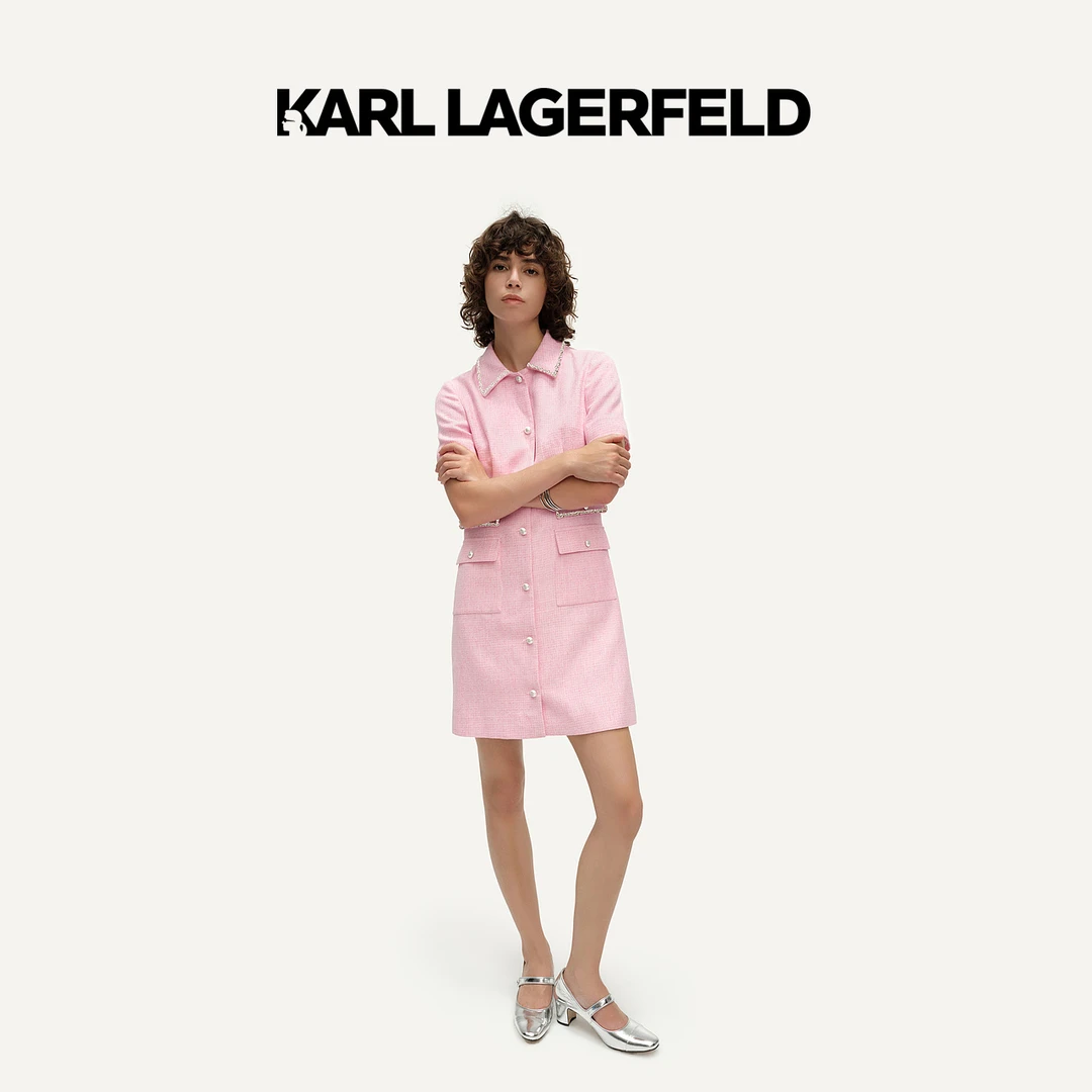【尤莱特】KARL LAGERFELD卡尔拉格斐2024夏新款粉色连衣裙E42W1368