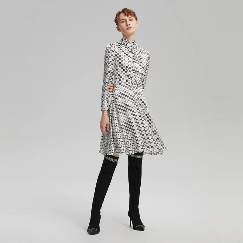 KARL LAGERFELD卡尔拉格斐22新款真丝长袖连衣裙女老佛爷216L1314