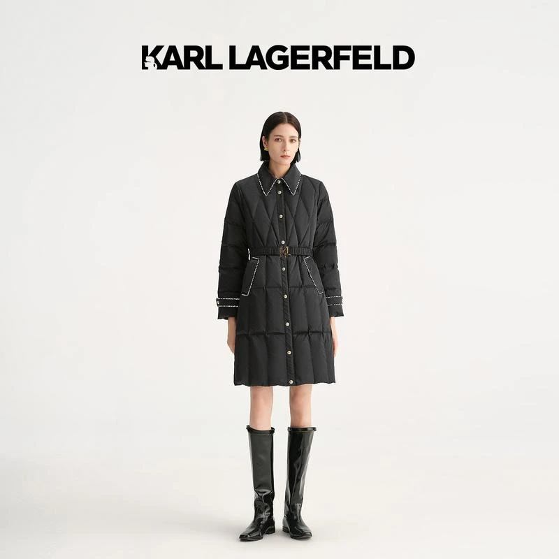 【丽公主专享】KARL LAGERFELD 冬季撞色花边绗缝羽绒服E37W1561