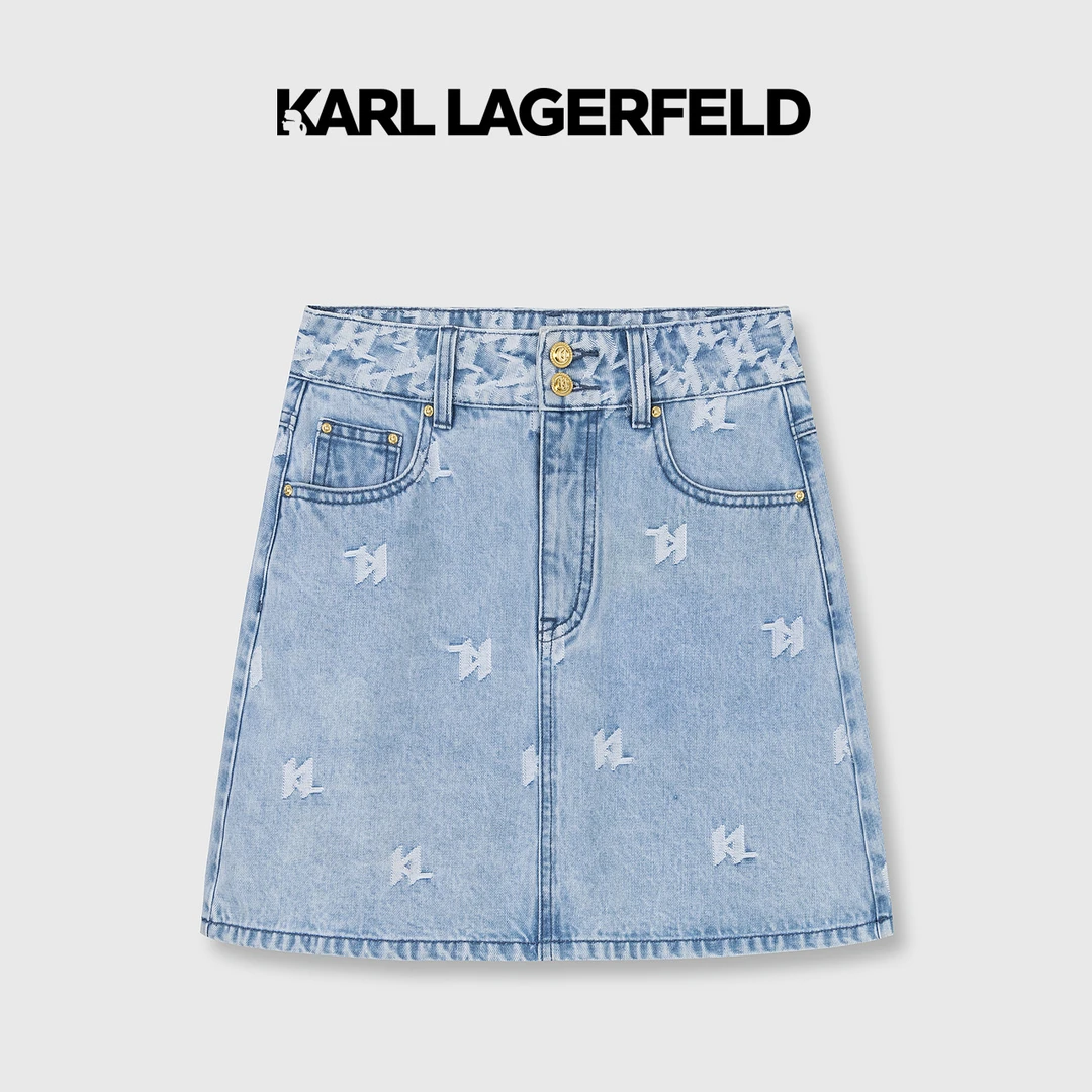 KARL LAGERFELD卡尔拉格斐2023夏季不规则KL老花牛仔半裙E36W1202