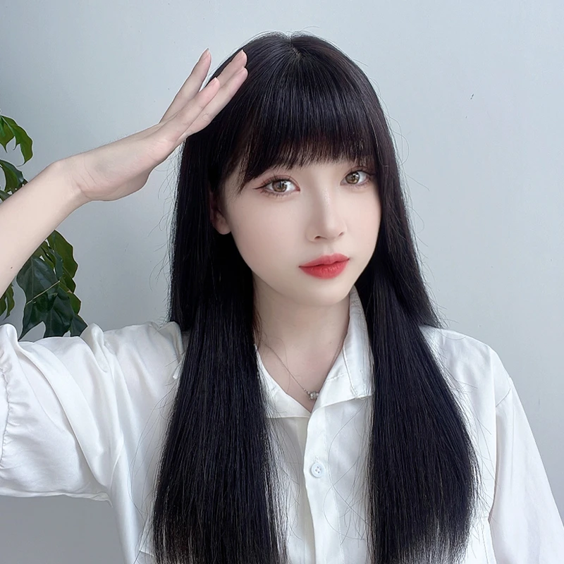 【55cm新升级12*12大头皮】女神黑长直假发女长发递针头套全真人发