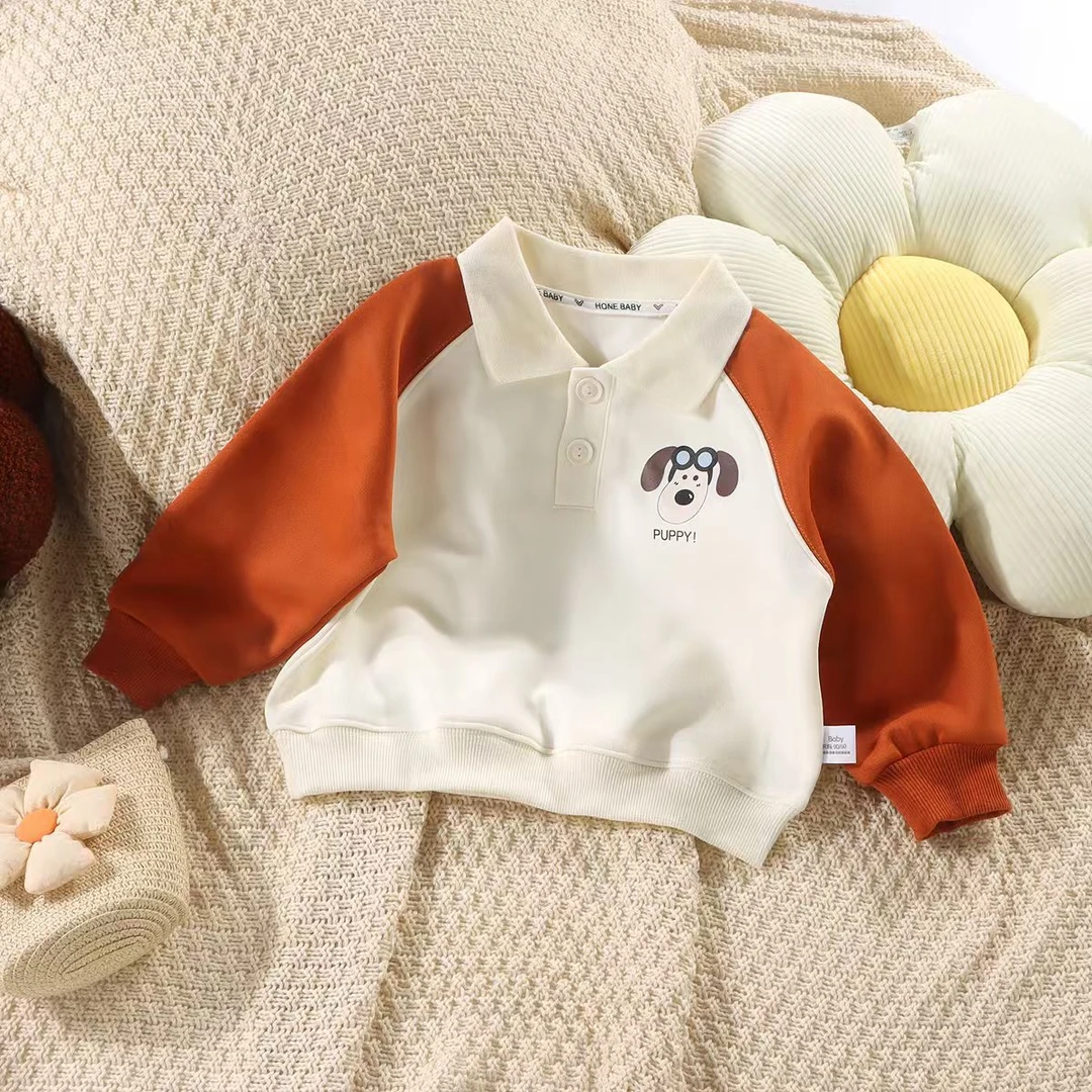 2025秋季儿童装新款长袖卫衣POLO衫帅气简约拼接印花洋气上衣