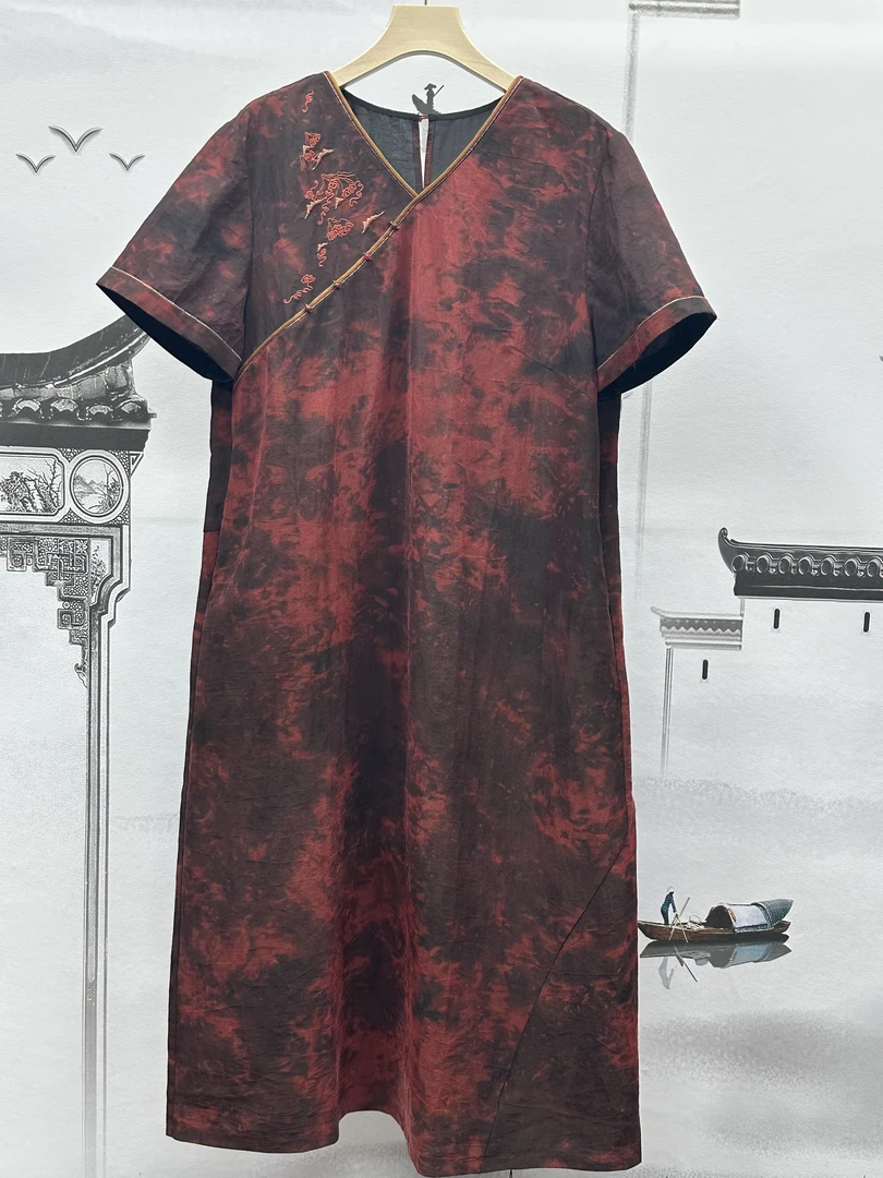 HSY宽松高货满分桑蚕丝扎染老料龟裂纹重工复古气质裙