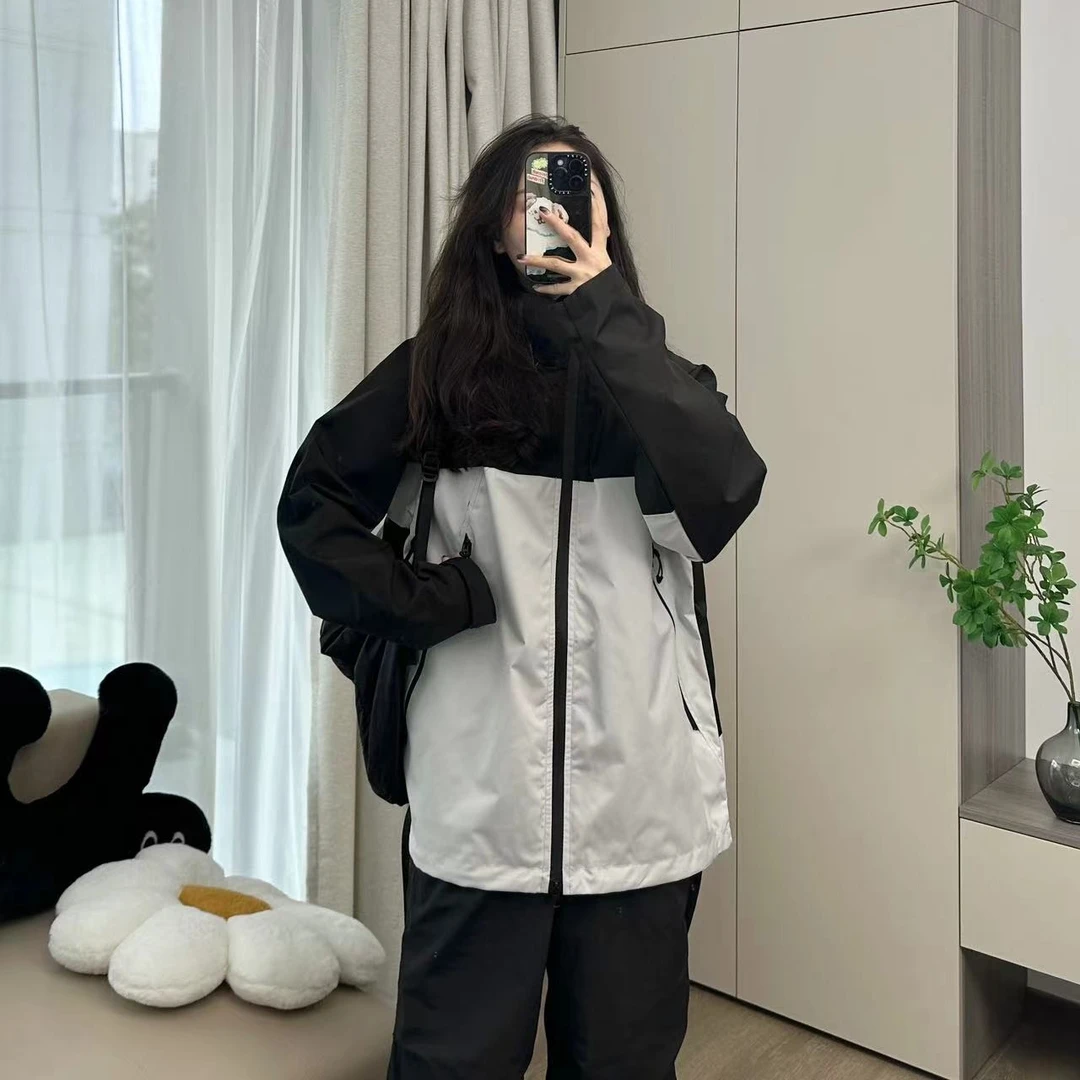 男女同款防风防水情侣户外运动连帽三合一可拆卸外套夹克款透气