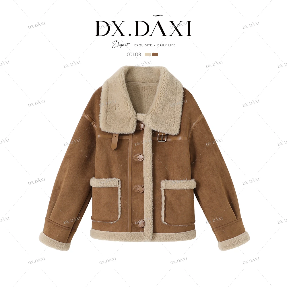 【暖暖冬日】皮毛一体加绒加厚拼接时尚上衣外套