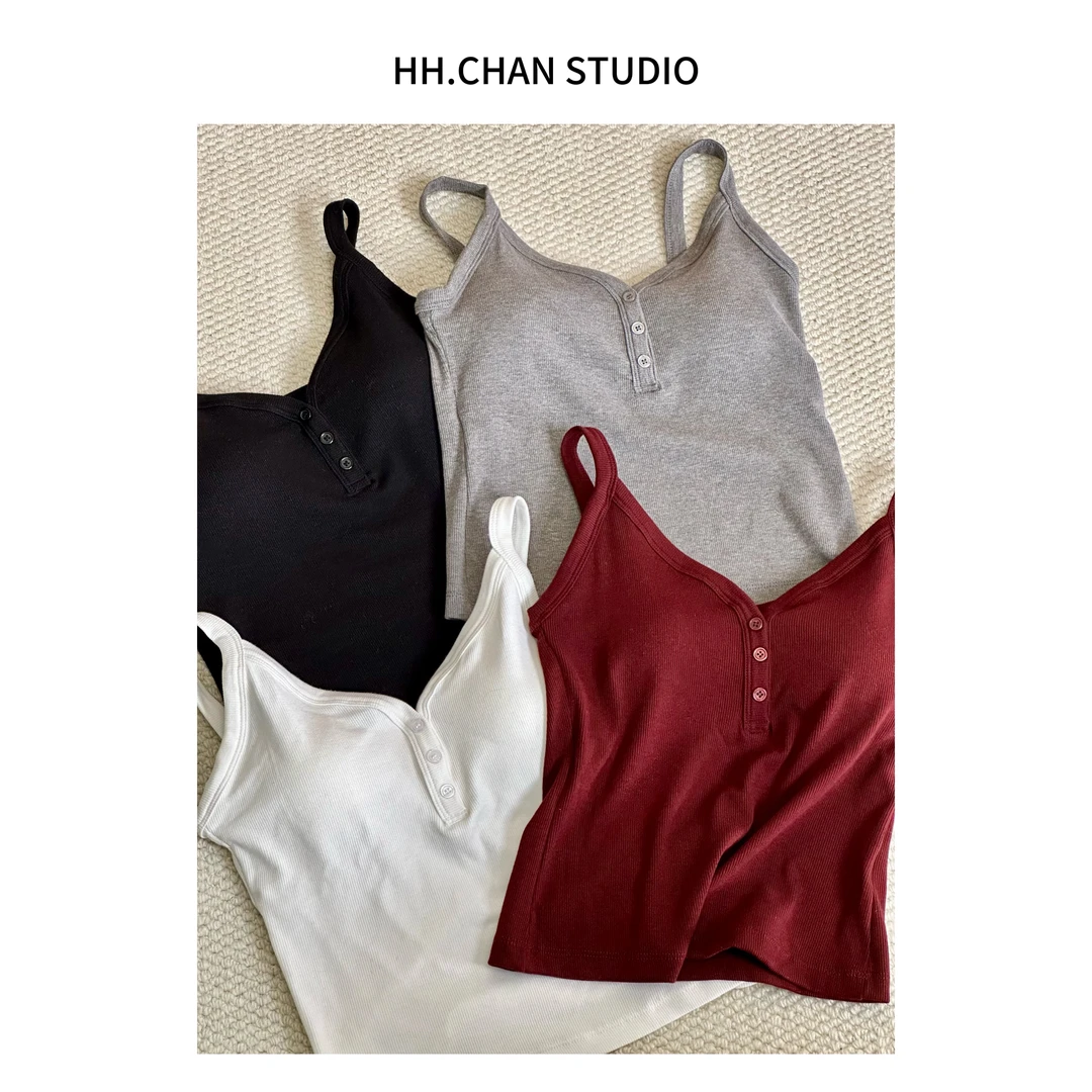 HH.CHAN“气质背心”法国细螺纹含胸垫显瘦超舒百搭内搭小背心