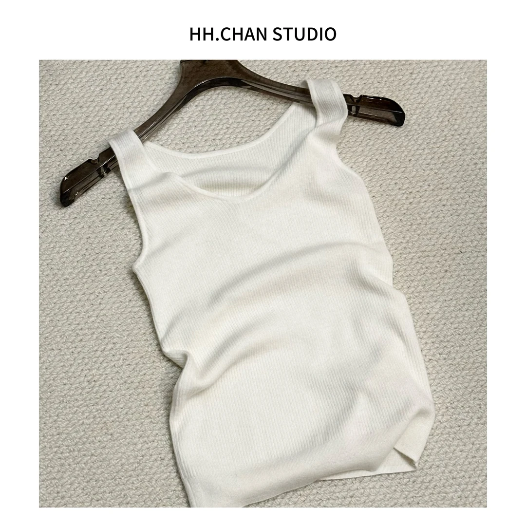 HH.CHAN“闺蜜”澳洲进口100%美丽诺羊毛48支浅米白内搭小背心