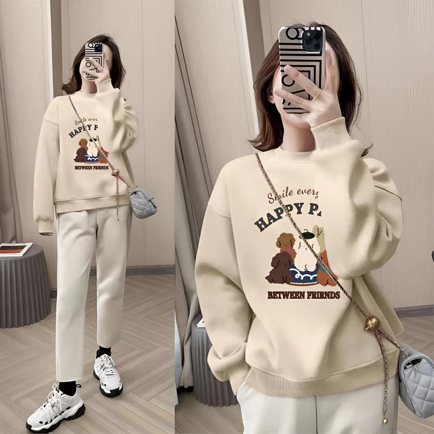 【红人上新】套头圆领正肩显瘦卫衣女秋冬季加绒2024新款减龄上衣