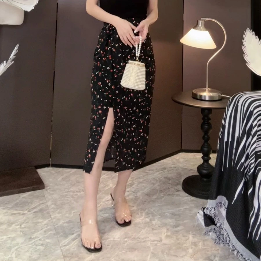 【孤品】【甜慕斯】复古半身裙包臀裙女夏季新款显瘦开叉裙子 210602H