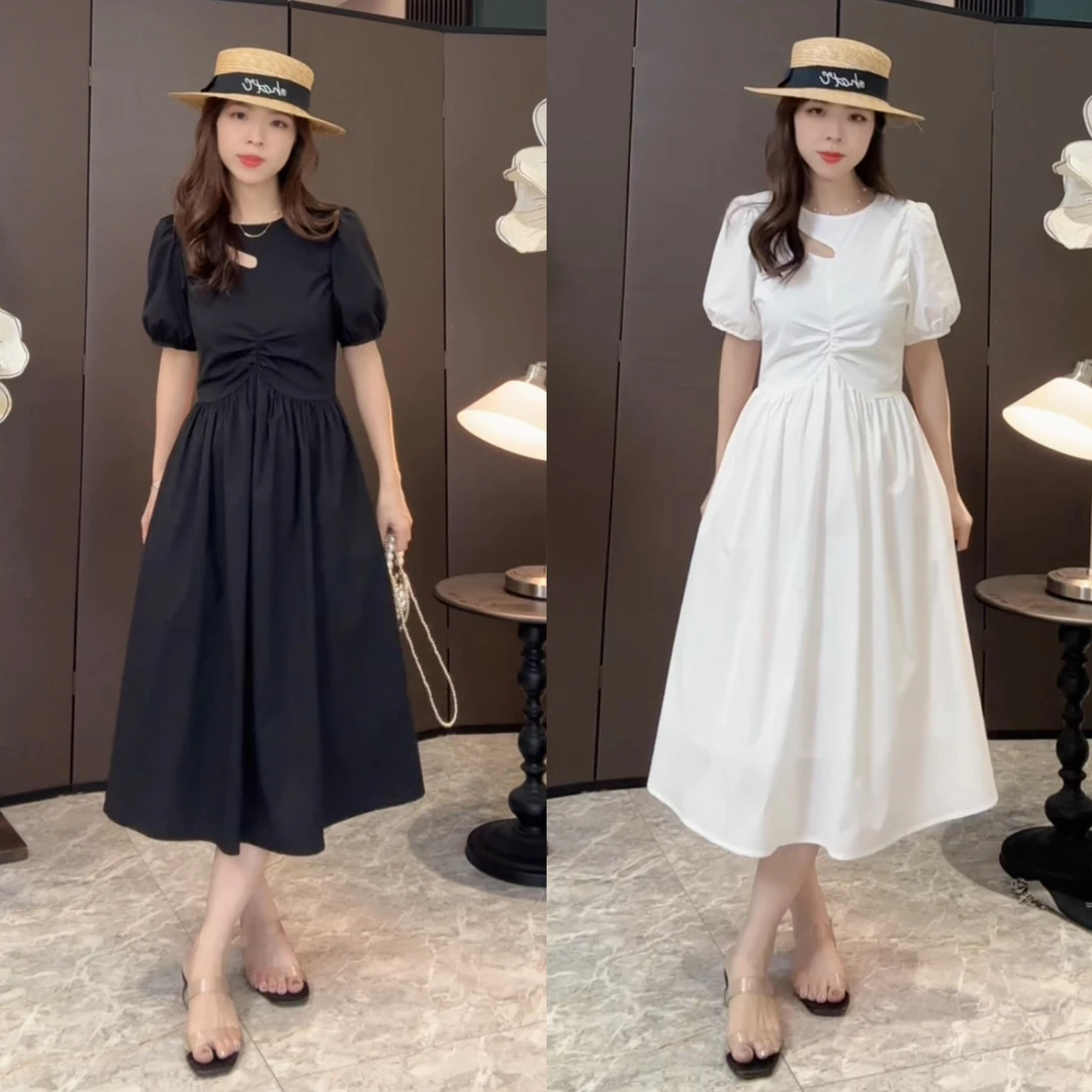 【夜曲】夏季新款小个子设计感长裙收腰显瘦赫本风法式连衣裙240610