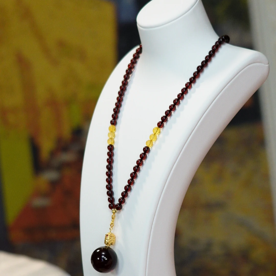 東芳珠宝-23mm缅甸天然血翳珀单珠项链女款气质时尚长款百搭