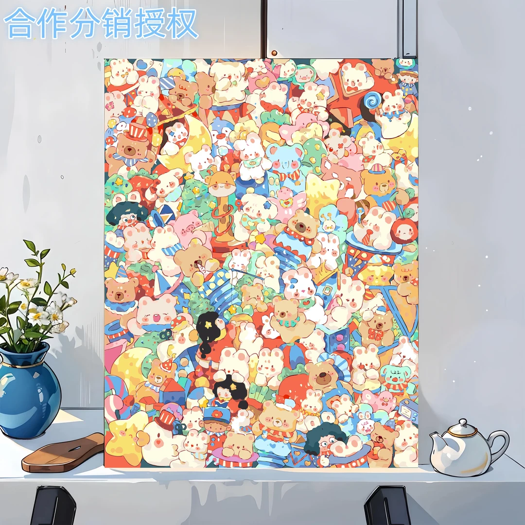 原创插画玩偶墙合作分销授权超多色40色左右 数字油画 diy