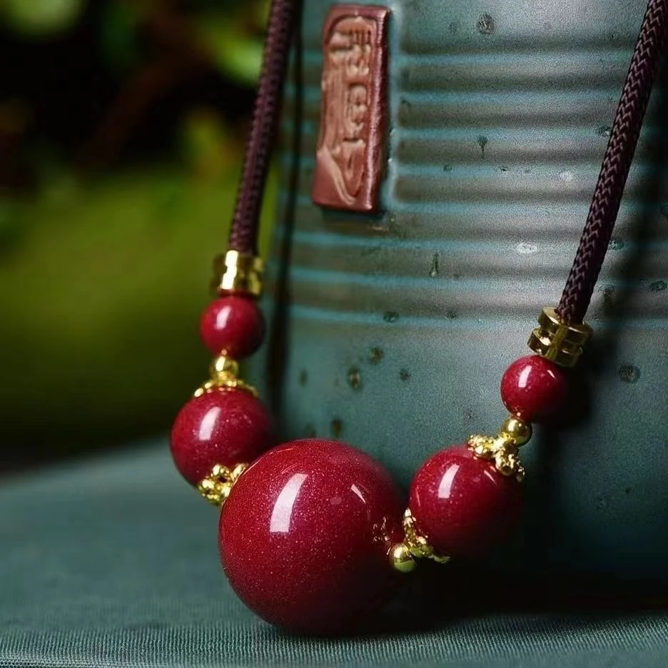 含辰砂工艺品保真高含量朱砂单珠款吊坠本命年守护女款锁骨链项链