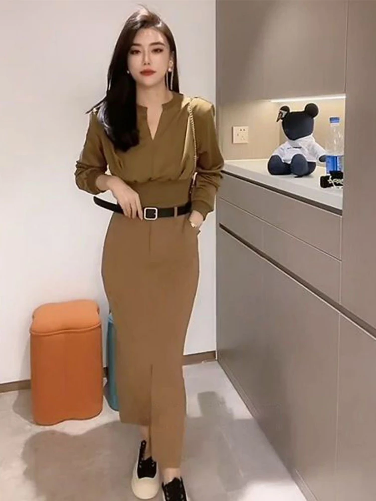 网红同款时尚套装女秋季新款气质长袖衬衫显瘦包臀半身裙两件套潮