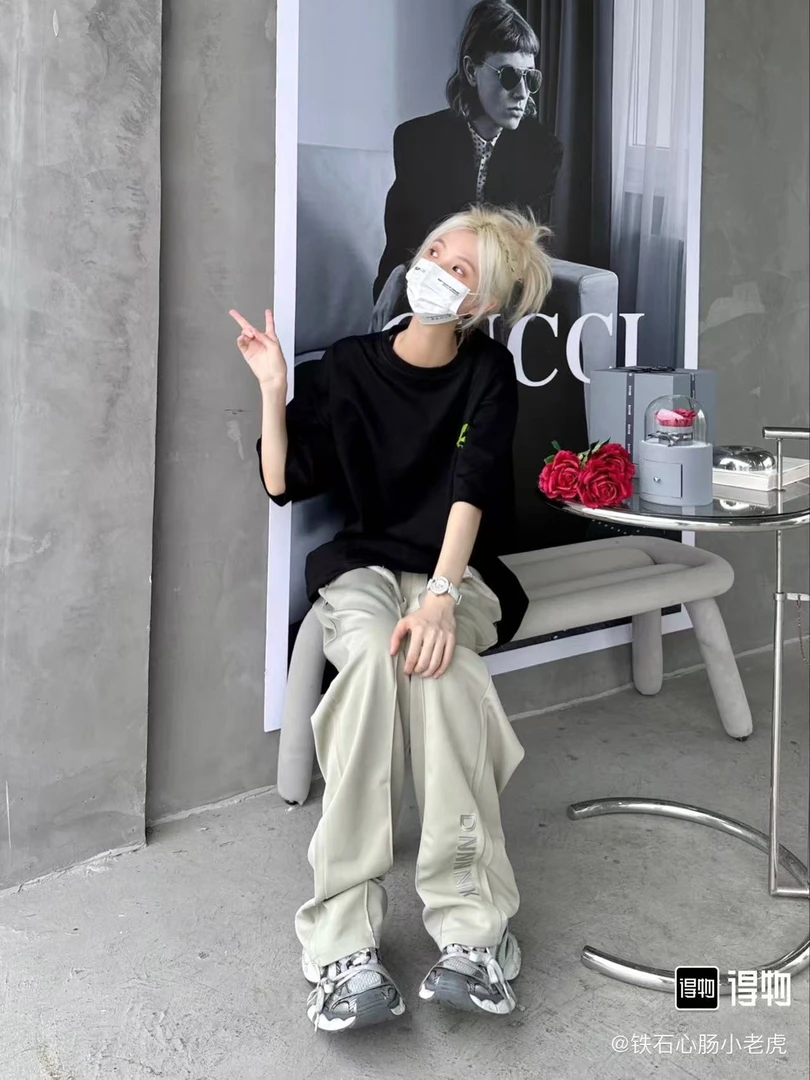 刺绣纯色基础简约宽松垂感直筒卫裤针织运动休闲裤男女同款RL7030