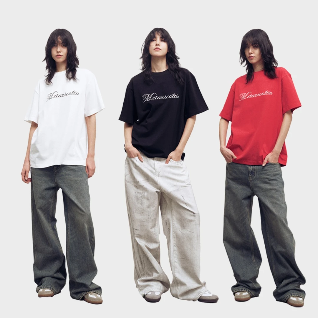 METARICOTTA三色基础花体字母印花T恤男女夏季新款美式休闲短袖