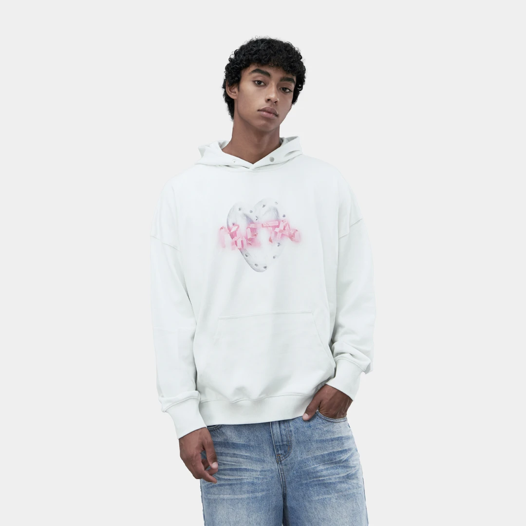 METARICOTTA 原创设计水泥封心印花连帽卫衣男女美式街头帽衫春秋