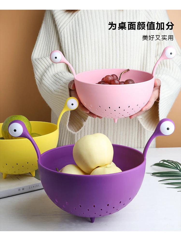 创意小怪兽果盘沥水蓝洗水果盆篮子客厅家用水果盘水果篮可沥水
