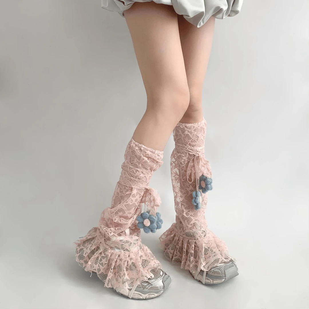 夜间教习室星星蕾丝袜套y2k辣妹可爱喇叭小腿堆堆袜子女秋款腿套