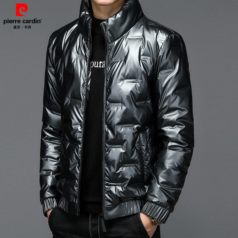 皮尔卡丹冬季短款立领羽绒服男士亮面中青年保暖外套轻薄休闲上衣