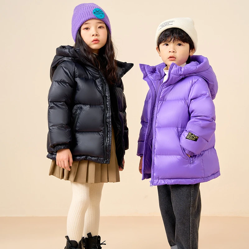 儿童黑金羽绒服2023韩版秋冬男童女童宝宝加厚运动外套中大童童装