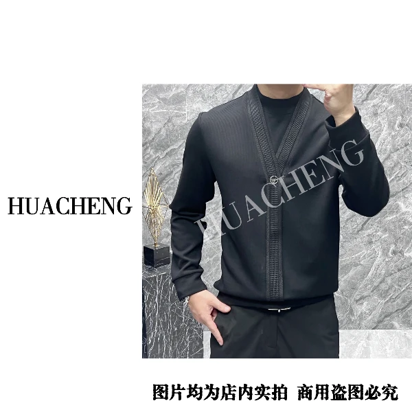 【画成】时尚假两件长袖男春秋季半高领韩版潮流休闲内搭打底衫 103