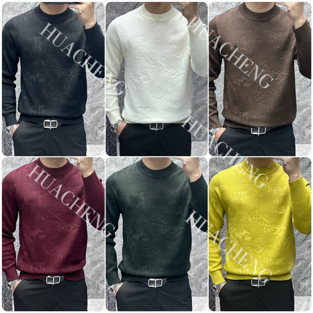 【画成】秋冬男长袖时尚提花纯色圆领休闲百搭绵羊毛针织衫 168-529