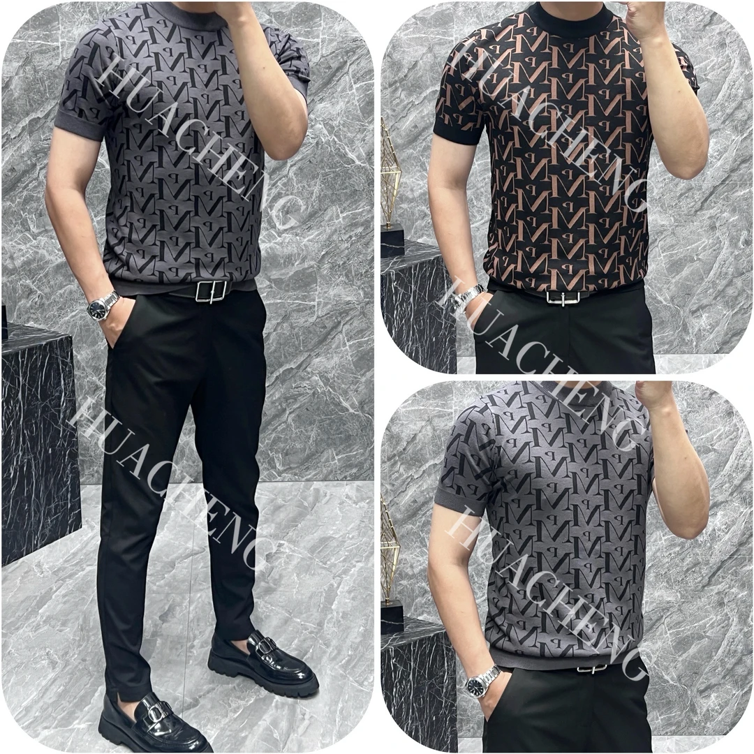 【画成】春季男士休闲新款个性字母时尚百搭针织弹力圆领短袖HC2952