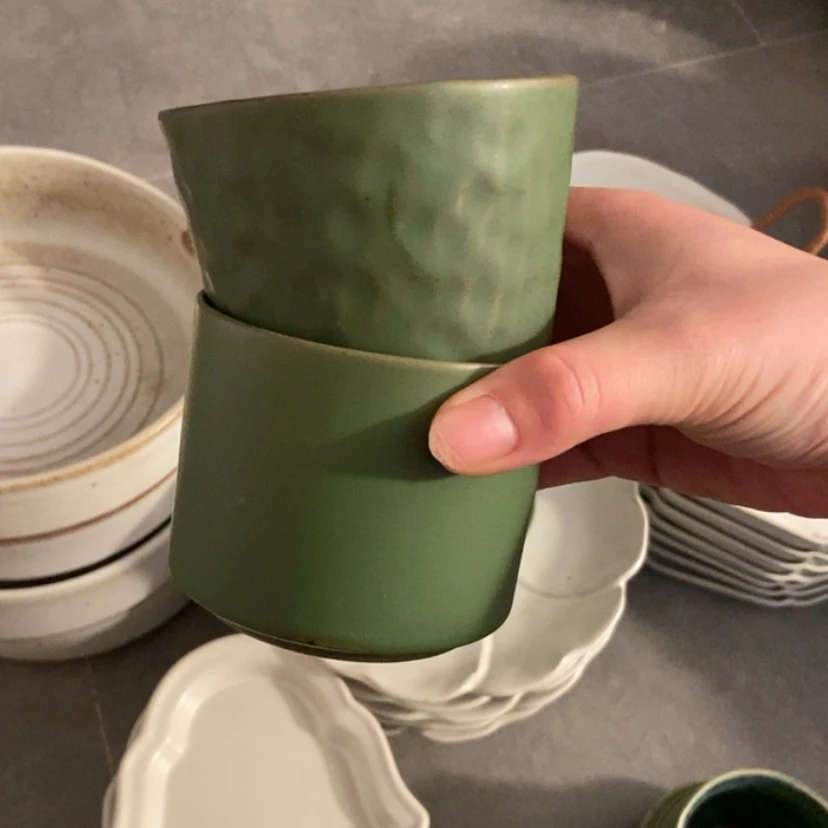 【闪购商品】瓷盘绿色杯子一对