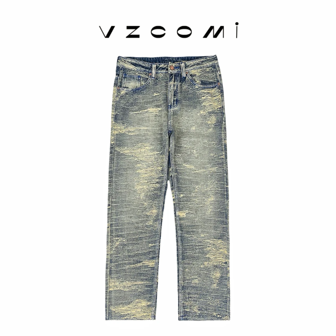 新款提花满印定制面料男士牛仔裤巴黎风潮牌潮流直筒休闲牛仔裤