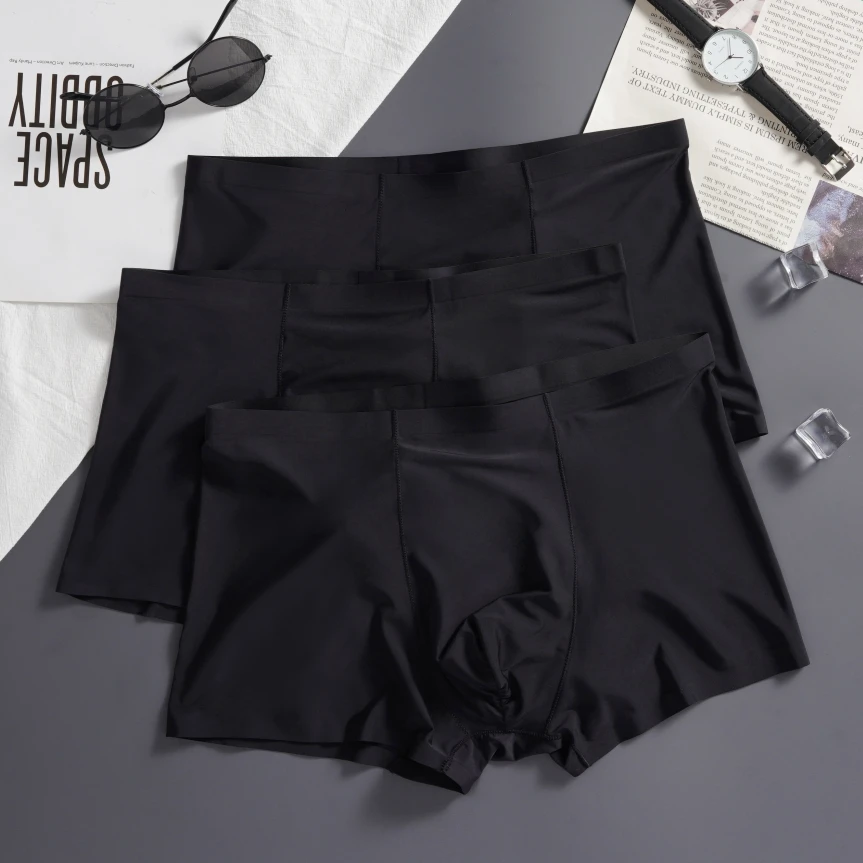 黑色内裤男款冰丝无痕四角裤男生超薄透气一片式平角裤衩夏季新款