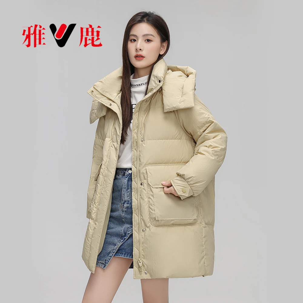 中长款羽绒服女时尚休闲宽松防风白鸭绒百搭保暖潮流秋冬季外套