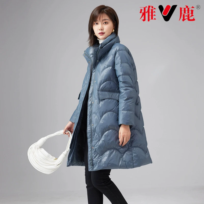 反季中长款羽绒服女士通勤加厚白鸭绒秋冬休闲过膝保暖外套