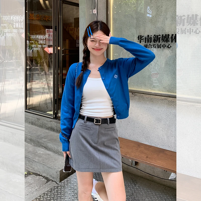 歌幂 灰色西装半身裙女2024新防走光高腰显瘦a字包臀短裙WPL9717