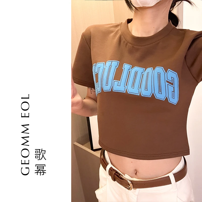 歌幂 夏季日常通勤显瘦短款辣妹圆领易安华百搭短袖T恤女WPL1029