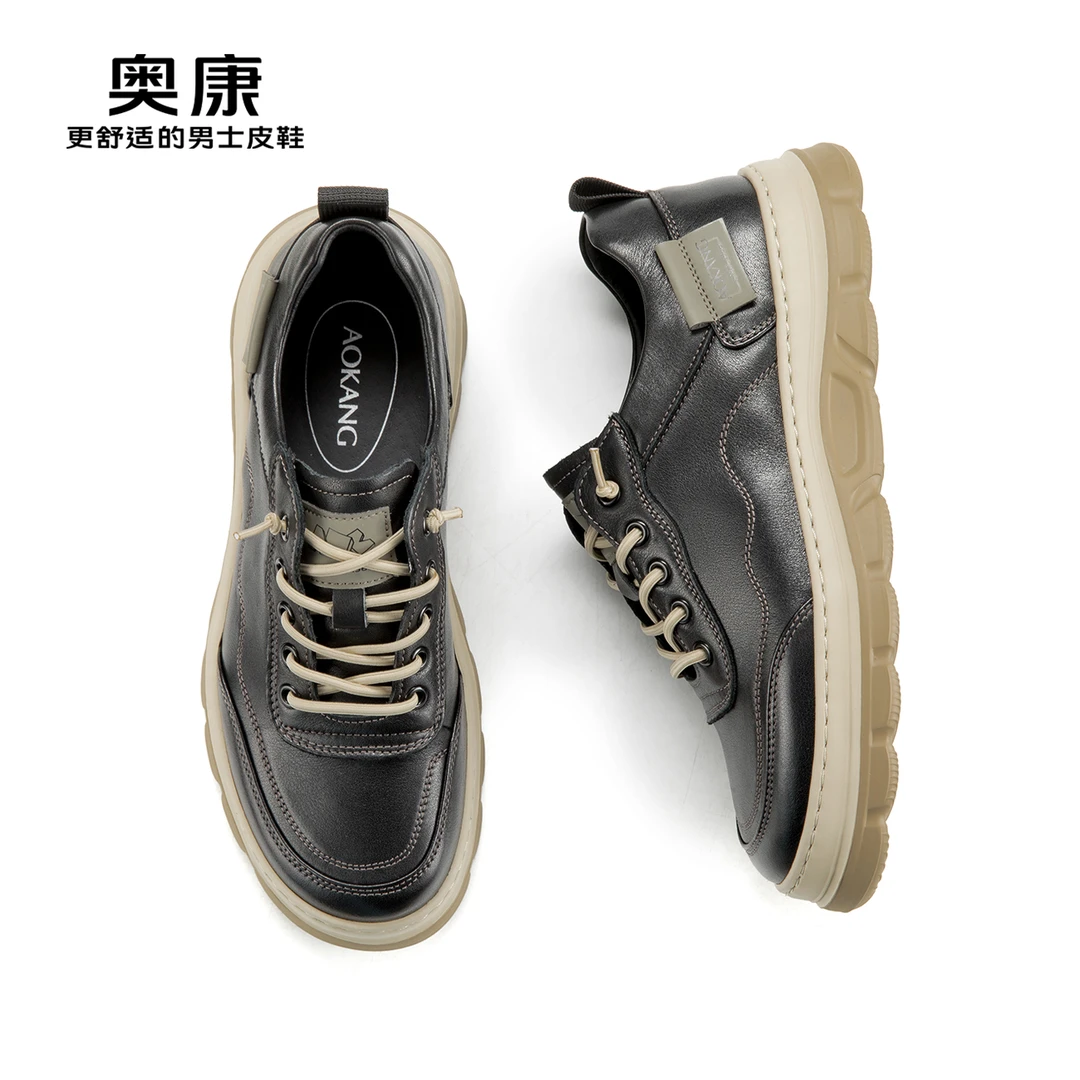 奥康男鞋秋季新款时尚日常真皮男鞋舒适牢固耐穿运动休闲鞋系带