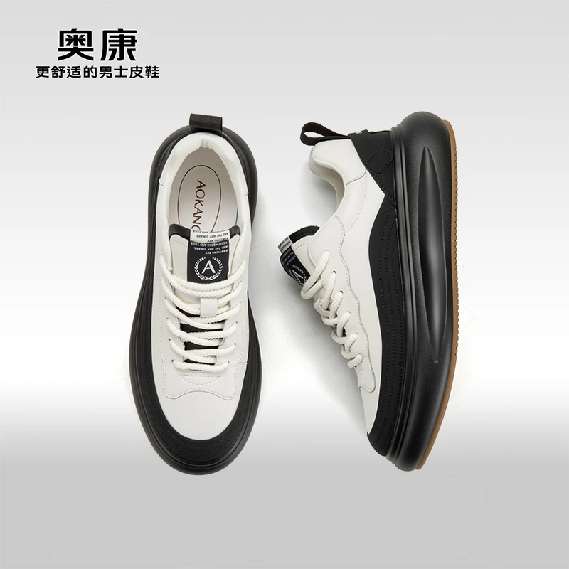 官方旗舰男鞋冬季新款时尚拼色休闲鞋男厚底舒适板鞋男