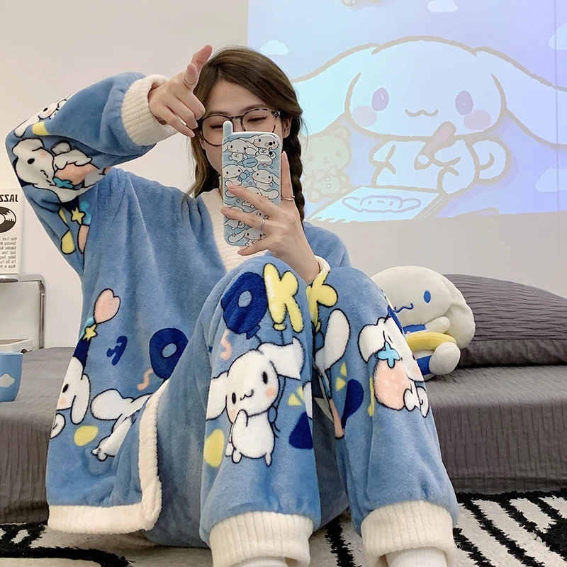 秋冬新款珊瑚绒睡衣女冬大码200斤胖妹加绒加厚法兰绒家居服套装